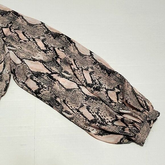 Worthington Pink & Black Snake Print Balloon Sleeves Flowy Tunic Top - Picture 7 of 11